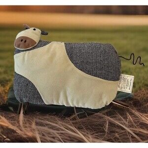 Wool Felted Stuffed Cow Decor Pillow Animal Rustic Country Farmhouse Primitive